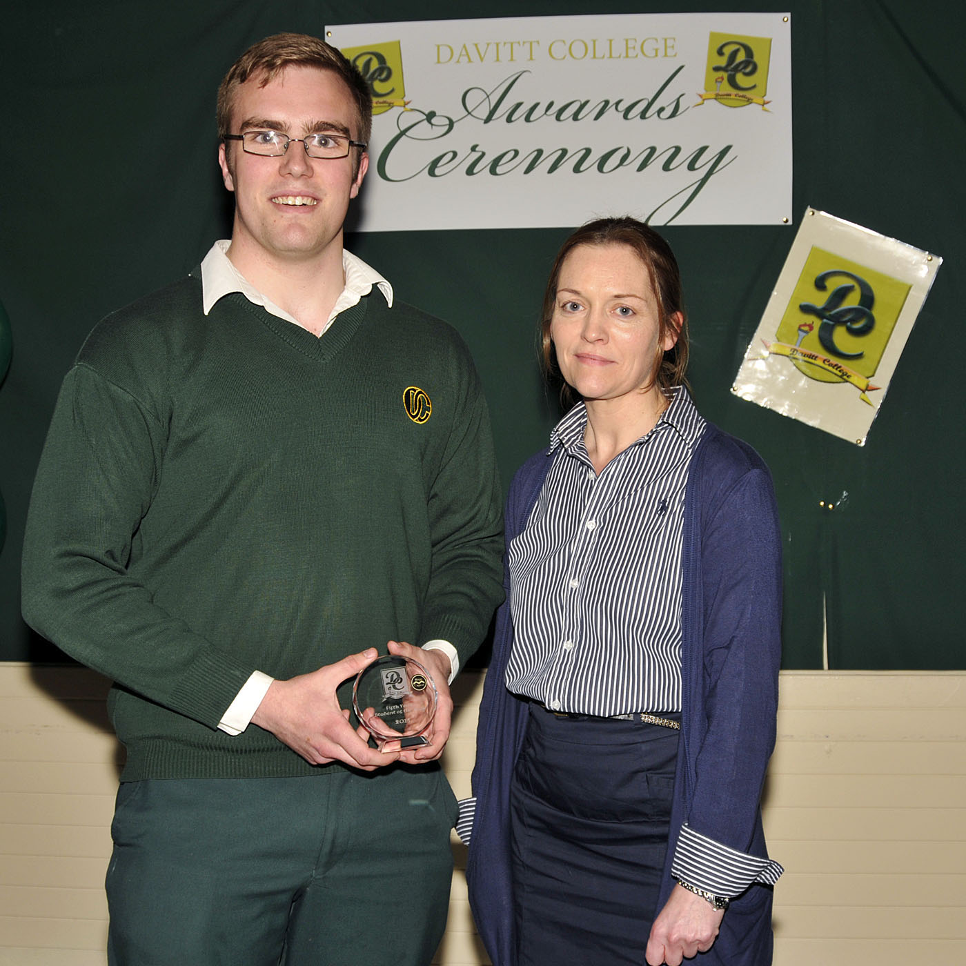 Davitt College awards 2013, Fintan Murphy 5th year student of the year award with Elaine Mortimer, year head. Photo © Ken Wright Photography 2013.
