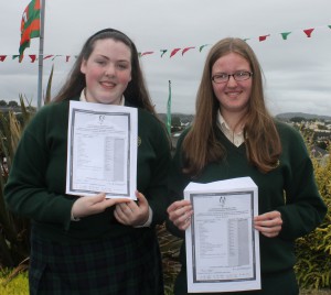 Kathryn Tiernan and Chloe Bright of Davitt College, Castlebar congratulate each other after receiving their Junior Certificate results 2016. 