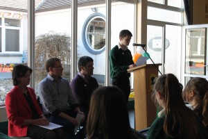 Leaving Certificate student Thomas Mongey reads the Proclamation during the 1916 Commemorations