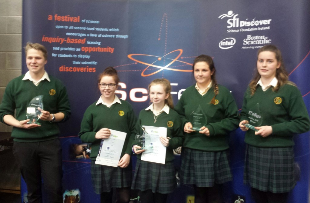 Congratulations to Davitt College Student Andrey Connolly, Jane Ryder, Therese Gallagher, Clodagh Hegarty and Aoife Parsons who were successful at the 2016 Scifest Competition held in Sligo Institute of Technology on Wednesday 11th May 2016. 
